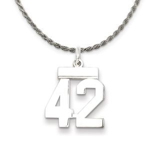 Sterling Silver Athletic Lg Polished Number 42 Necklace - 18 Inch